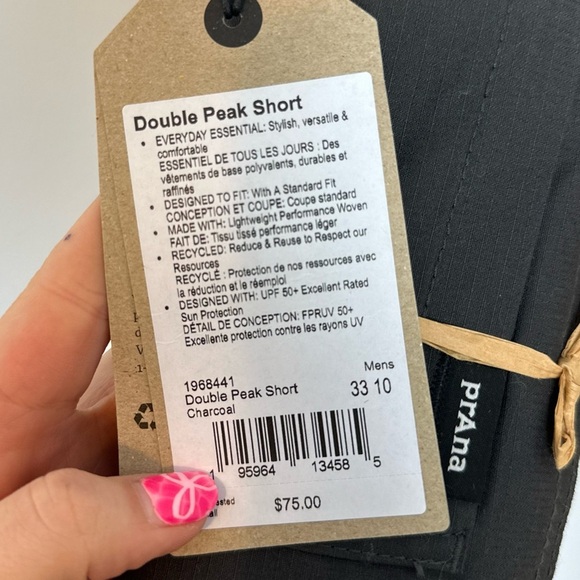 NWT Prana Men's 33 / 10” inseam Charcoal Gray Double Peak Cargo Shorts MRSP $75 - Picture 2 of 9